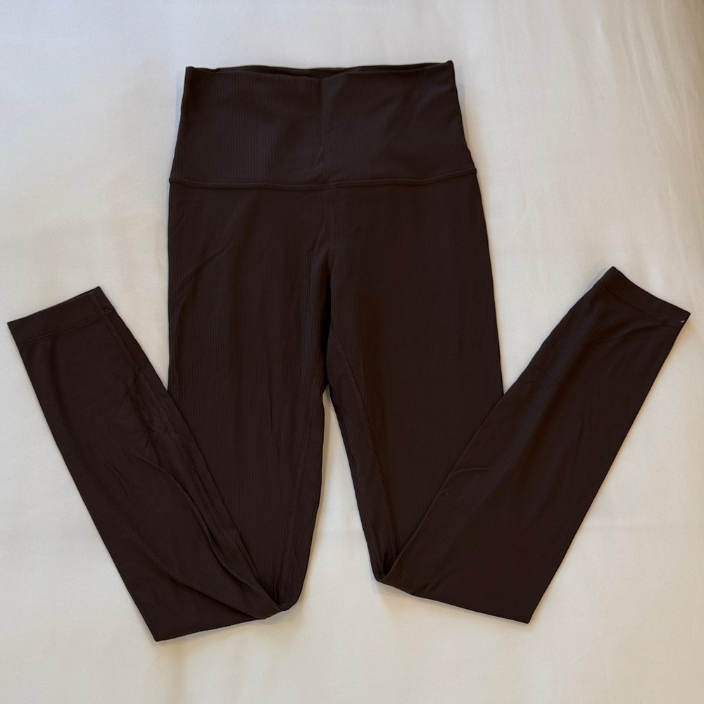 High-Waist Black Ribbed Leggings